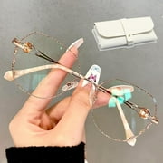 Women's Diamond Rimless Anti-Blue Light Presbyopia Glasses,Women's Progressive Fashion Anti-Blue Light Reading Glasses